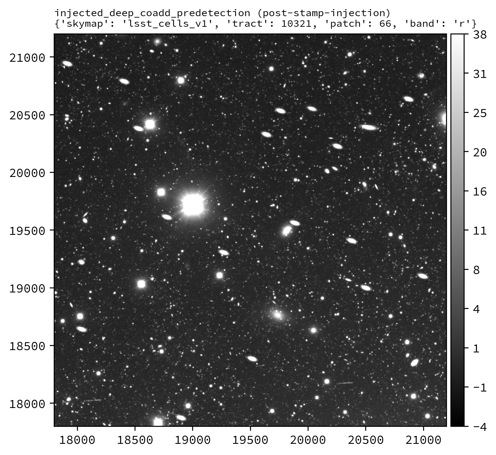 LSSTCam tract 10321, patch 66 in the r-band, after postage stamp injection.